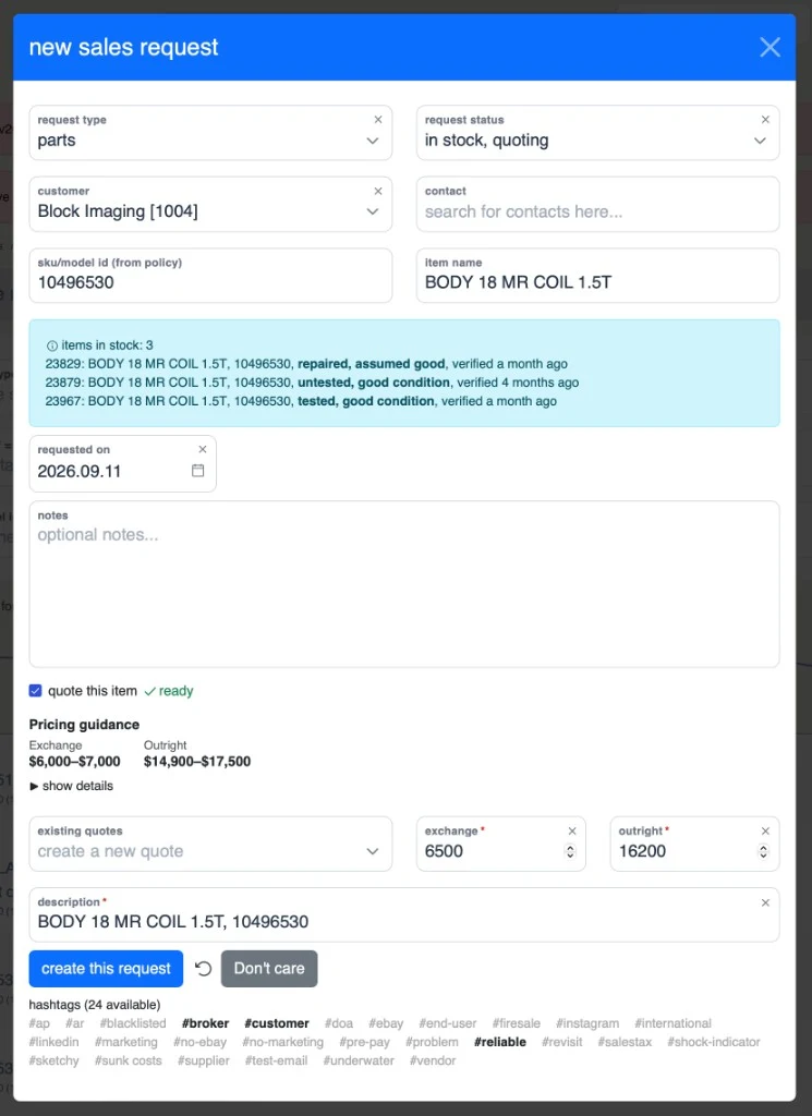 Ready quote setup with pricing guidance visible, recommended ranges shown, and editable exchange and outright prices populated.